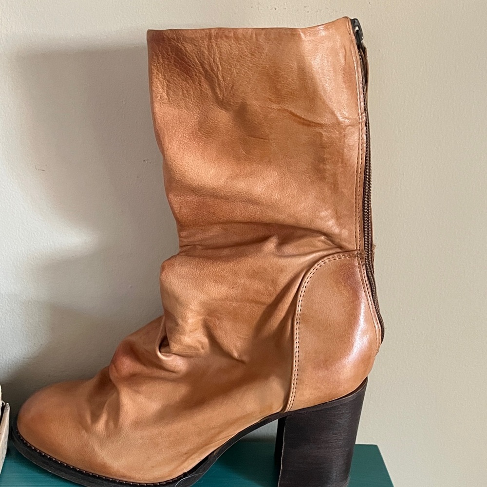 Free People Elle Tan Leather Heeled Boots